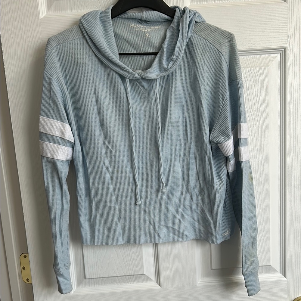 ‼️free with purchase‼️Boxy Light Blue Waffle Knit Long Sleeve Cropped Hoodie